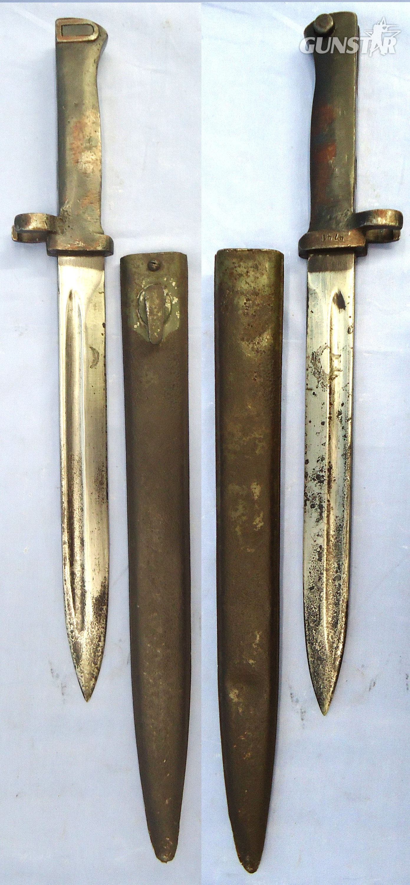 WW1, Imperial German, Gew88 & Gew98 Ersatz Pattern Bayonet with High Ears & a Steel Scabbard. Sn 23478:6 Bayonet