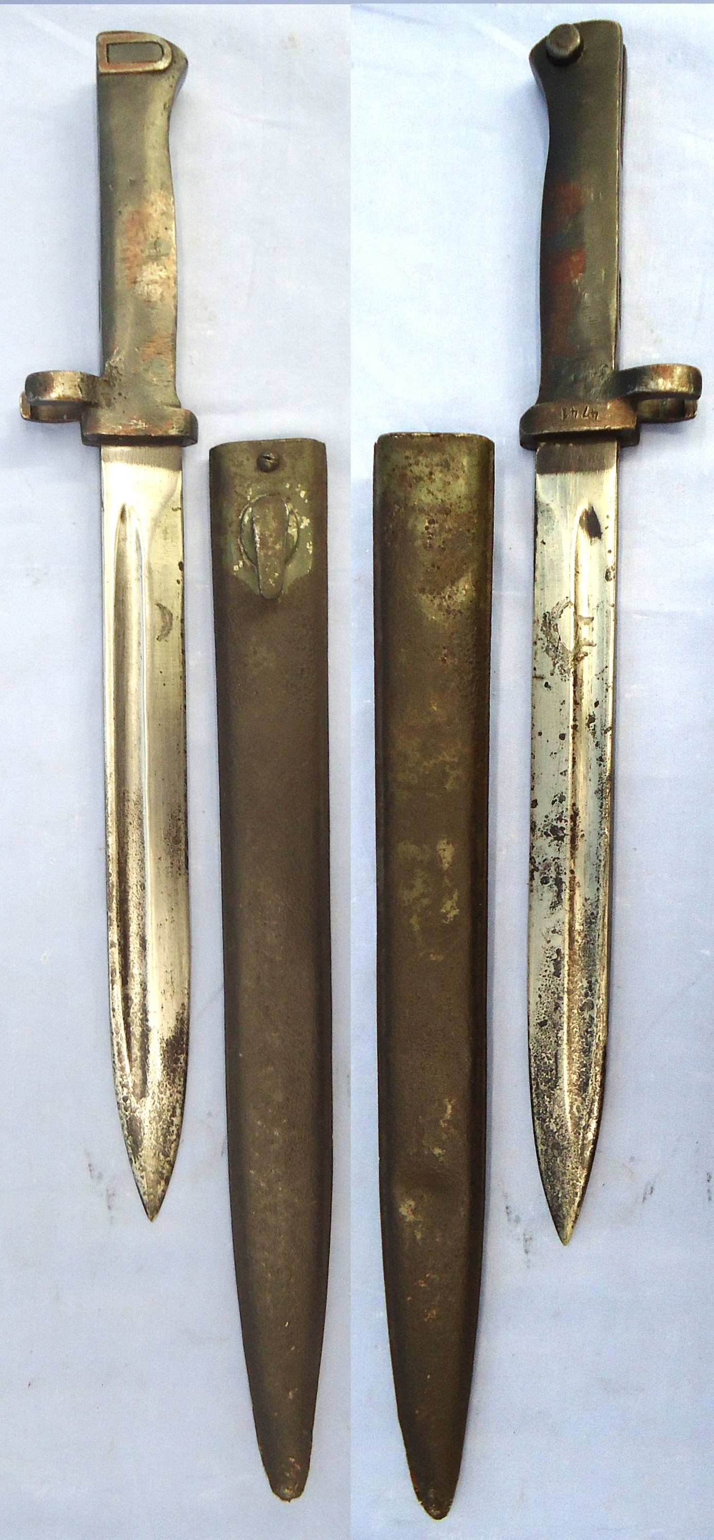 WW1, Imperial German, Gew88 & Gew98 Ersatz Pattern Bayonet with High Ears & a Steel Scabbard. Sn 23478:6 Bayonet