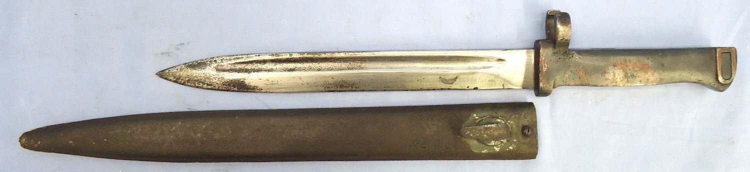 {CATEGORY} - WW1, Imperial German, Gew88 & Gew98 Ersatz Pattern Bayonet with High Ears & a Steel Scabbard. Sn 23478:6 Bayonet in 