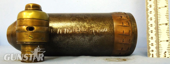  British 12 Pdr 6cwt Mk lV BL shrapnel projectile British 12 Pdr 6cwt Mk lV BL shrapnel projectile Antique & Militaria