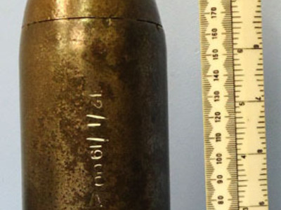 British 12 Pdr 6cwt Mk lV BL shrapnel projectile British 12 Pdr 6cwt Mk lV BL shrapnel projectile Antique & Militaria