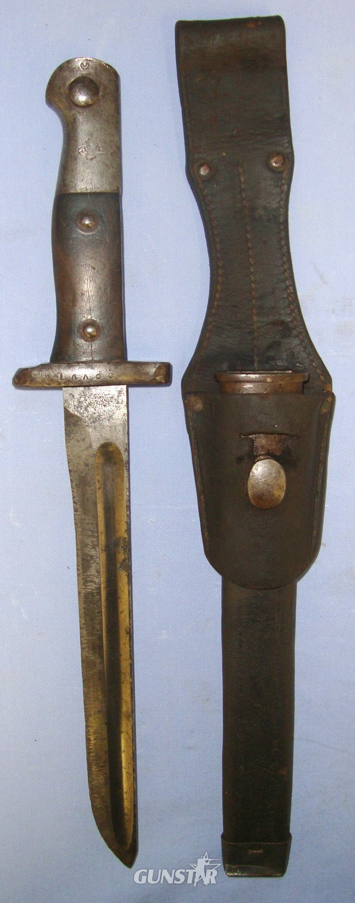 WW1 BRING BACK**Improvised Turkish Trench Fighting Dagger & Scabbard Made From A Cut Down Turkish Model 1890 Mauser Rifle Bayonet & Scabbard. Sn 22961 Dagger in 