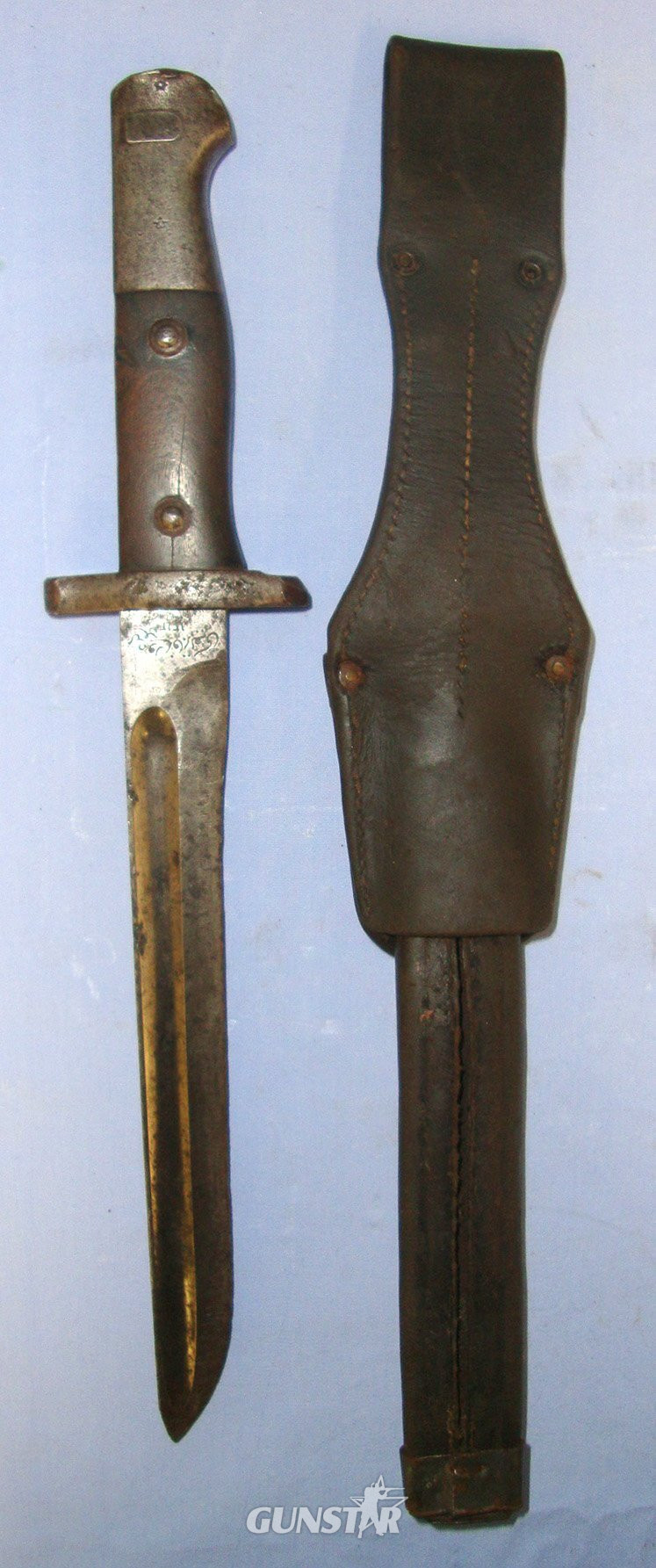 WW1 BRING BACK**Improvised Turkish Trench Fighting Dagger & Scabbard Made From A Cut Down Turkish Model 1890 Mauser Rifle Bayonet & Scabbard. Sn 22961 Dagger