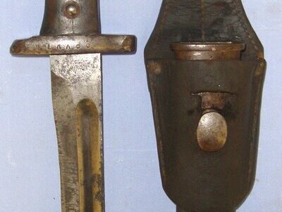WW1 BRING BACK**Improvised Turkish Trench Fighting Dagger & Scabbard Made From A Cut Down Turkish Model 1890 Mauser Rifle Bayonet & Scabbard. Sn 22961 Dagger