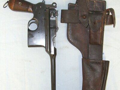 RARE**WW1 1916 German Holste & Co Munchen  Leather Holster Rig For 7.63mm Calibre C96 & Model 712, Schnellfeuer ( Rapid Fire) 'Broom Handle' Mauser Pistols & Period Spanish Astra & Chinese Variants. Sn 23671 Care & Storage