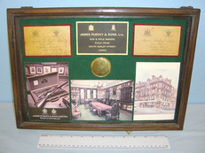 James Purdey Framed Display Board With Original Victorian Trade Labels Of The Prestigious Gun Single Barrel