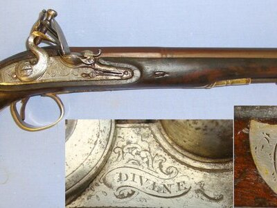 1766-1803 Thomas Divine Dublin 16 Bore Flintlock Traveling Pistol With Browned 2 Stage Barrel & 1843-1846 WI 1314 (County Wicklow) Irish Registration Mark. Sn 20454 16 Bore/gauge Muzzleloader