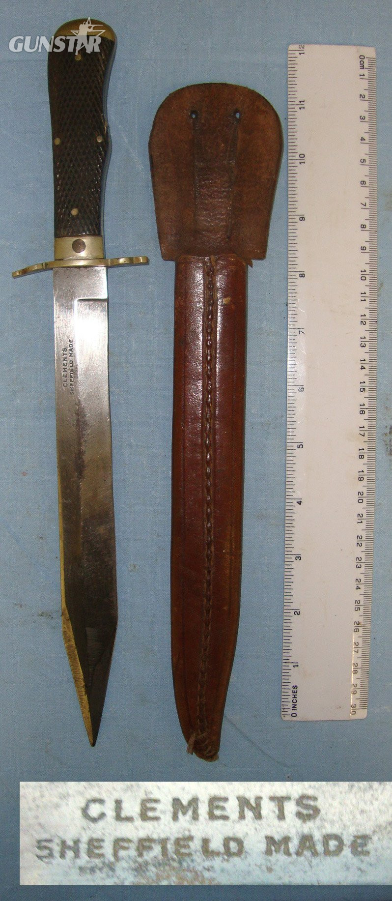 Boer War Era British Officer’s Private Purchase Clements Sheffield Made Bowie Fighting Knife With Field Re-Shaped Spear Point Blade & Leather Scabbard. Sn 22370 Knive in 