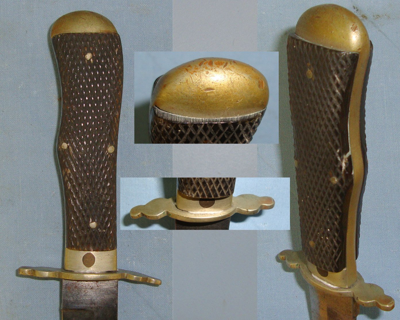 Boer War Era British Officer’s Private Purchase Clements Sheffield Made Bowie Fighting Knife With Field Re-Shaped Spear Point Blade & Leather Scabbard. Sn 22370 Knive