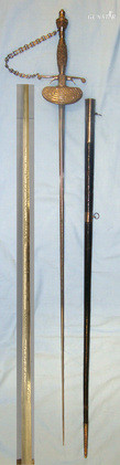 C1805 British Georgian Era Davies & Son Hanover London Court Small Sword With Ornate Clam Shell Hilt, Guard Chain & Scabbard. Sn 21064 Sword in 