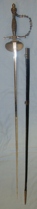  C1805 British Georgian Era Davies & Son Hanover London Court Small Sword With Ornate Clam Shell Hilt, Guard Chain & Scabbard. Sn 21064 Sword