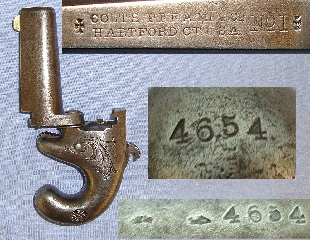 MATCHING NUMBERS**C1870 -1880 Colt USA No.1 First Model .41 Rim Fire Obsolete Calibre ‘Knuckle Duster’ Derringer  With English Proofs. Sn 23136 .41 Short Rimfire Deringer