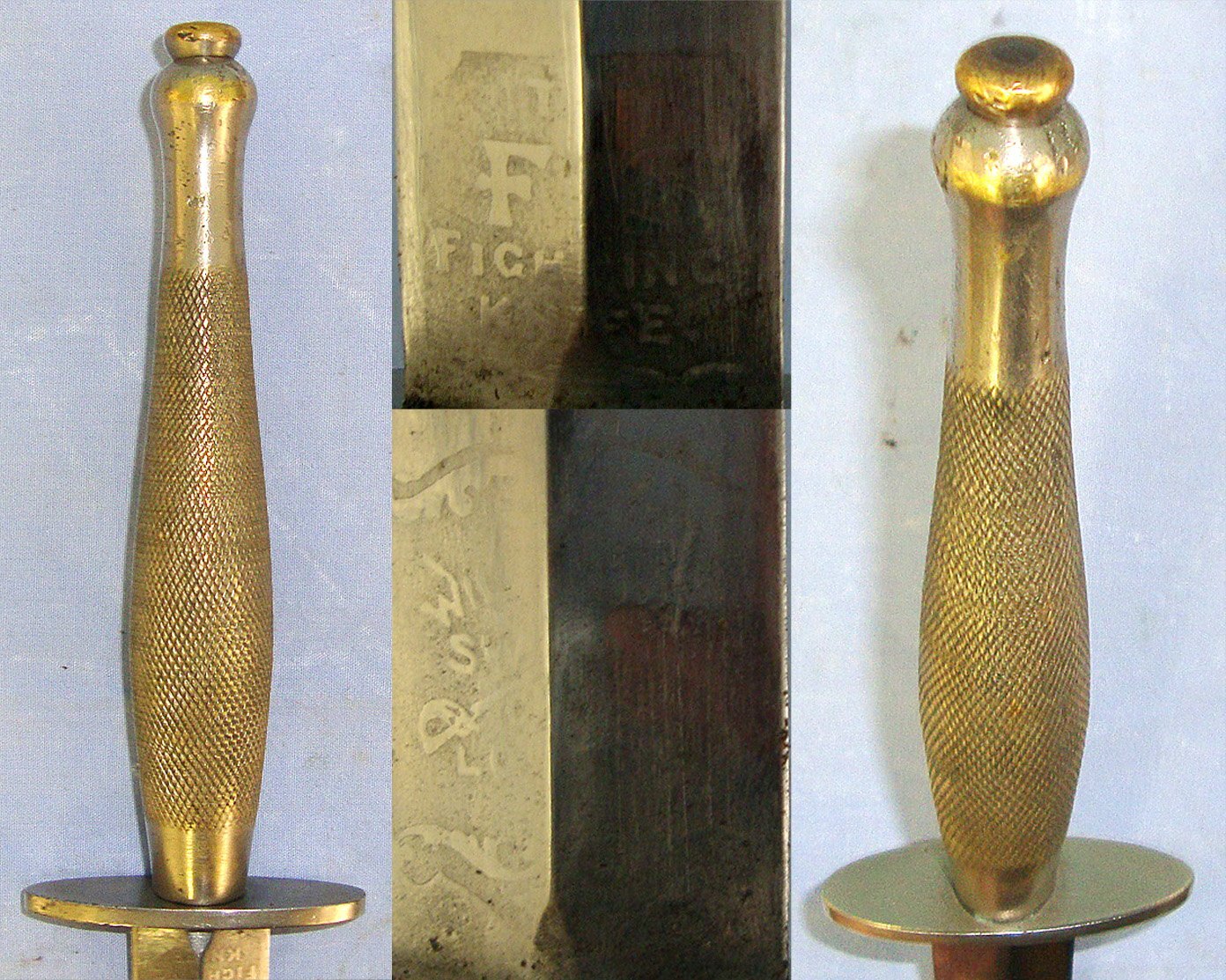 RARE**WW2 Era British Wilkinson Sword London 2nd Pattern Nickel Plated Officer’s Fairbairn Sykes FS Commando Fighting Knife With Double Etched Blade & Scabbard. Sn 23484:90 Knive