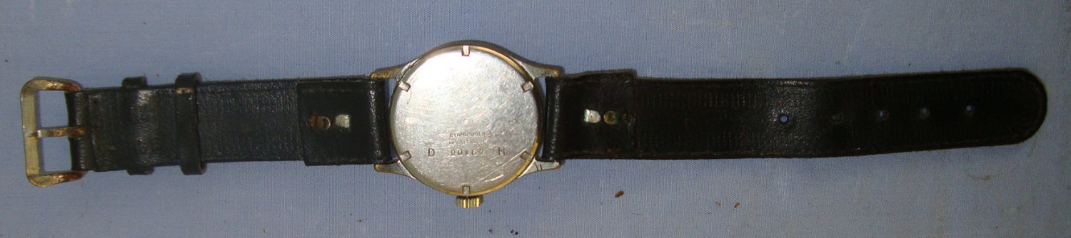  WW2 C1942-1944 German Army / Heer ‘DH’ Swiss Helios Shock Resistant, Nickel Plated Brass Cased Wristwatch With Stainless Steel Back Case & Original Leather Wrist Strap. MISC 855  Antique & Militaria