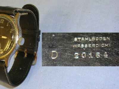 WW2 C1942-1944 German Army / Heer ‘DH’ Swiss Helios Shock Resistant, Nickel Plated Brass Cased Wristwatch With Stainless Steel Back Case & Original Leather Wrist Strap. MISC 855  Antique & Militaria