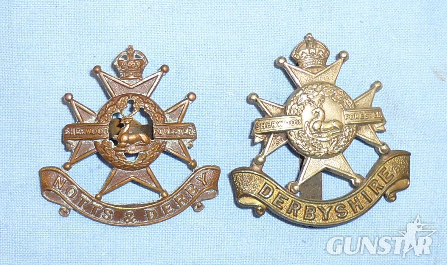 Pair* Derbyshire Regiment (Sherwood Foresters) & Notts & Derby Cap Badges. BA 895. Pair* Derbyshire Regiment (Sherwood Foresters) & Notts & Derby Cap Badges. BA 895.  Antique & Militaria in 