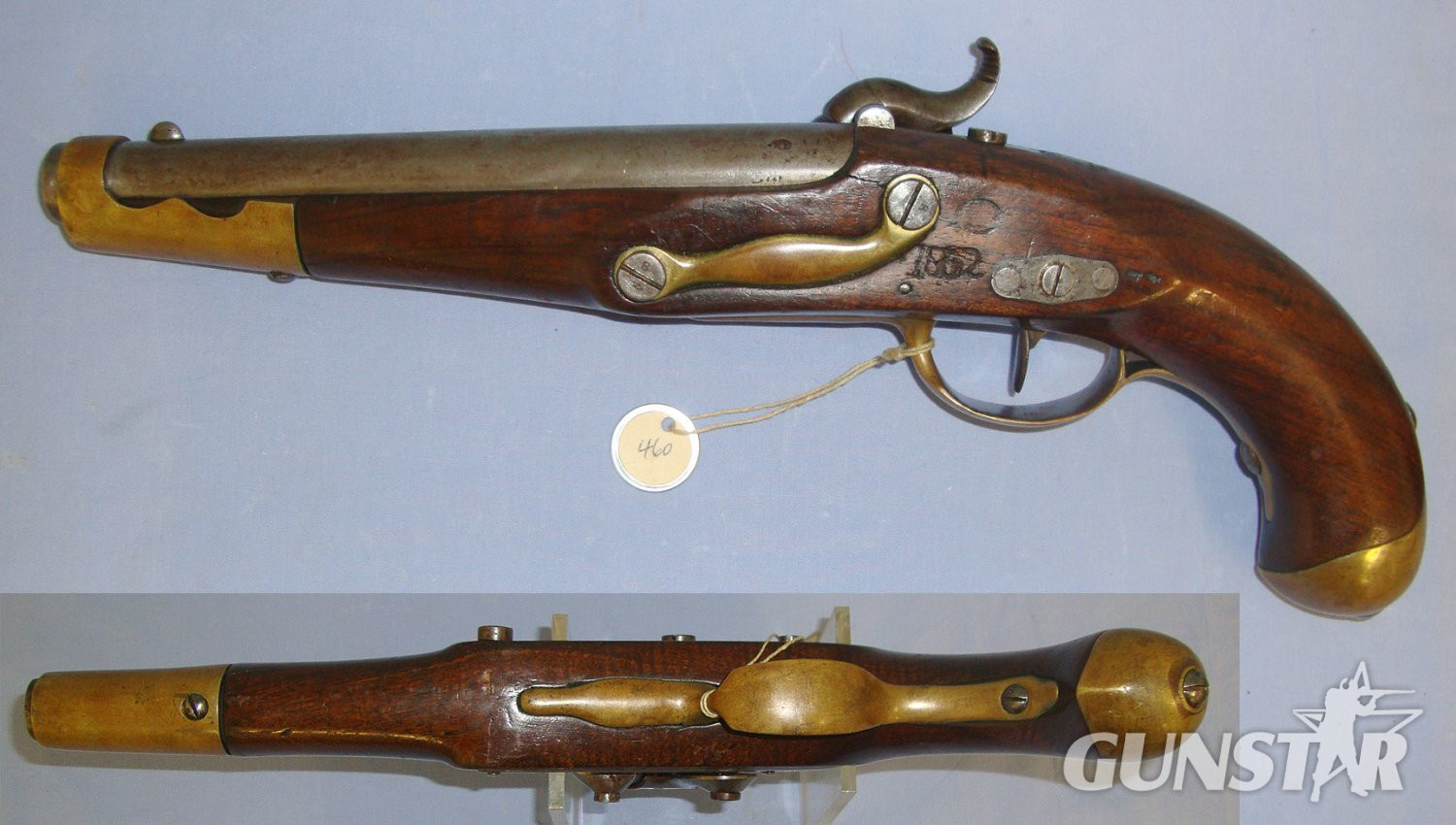  Imperial German Baden / Dutch Model 1813 / 40 12 Bore Percussion Artillery Pistol (Period Converted From Flintlock C1840)  Gun Number 460 From The Robert E Brooker Jr Collection. Sn 23129:1 None Muzzleloader