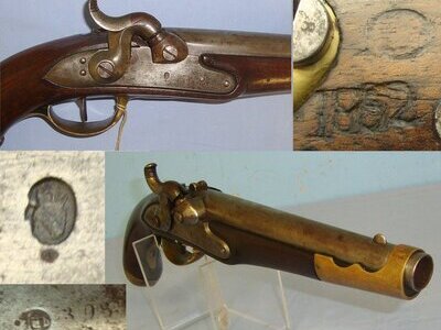 Imperial German Baden / Dutch Model 1813 / 40 12 Bore Percussion Artillery Pistol (Period Converted From Flintlock C1840)  Gun Number 460 From The Robert E Brooker Jr Collection. Sn 23129:1 None Muzzleloader