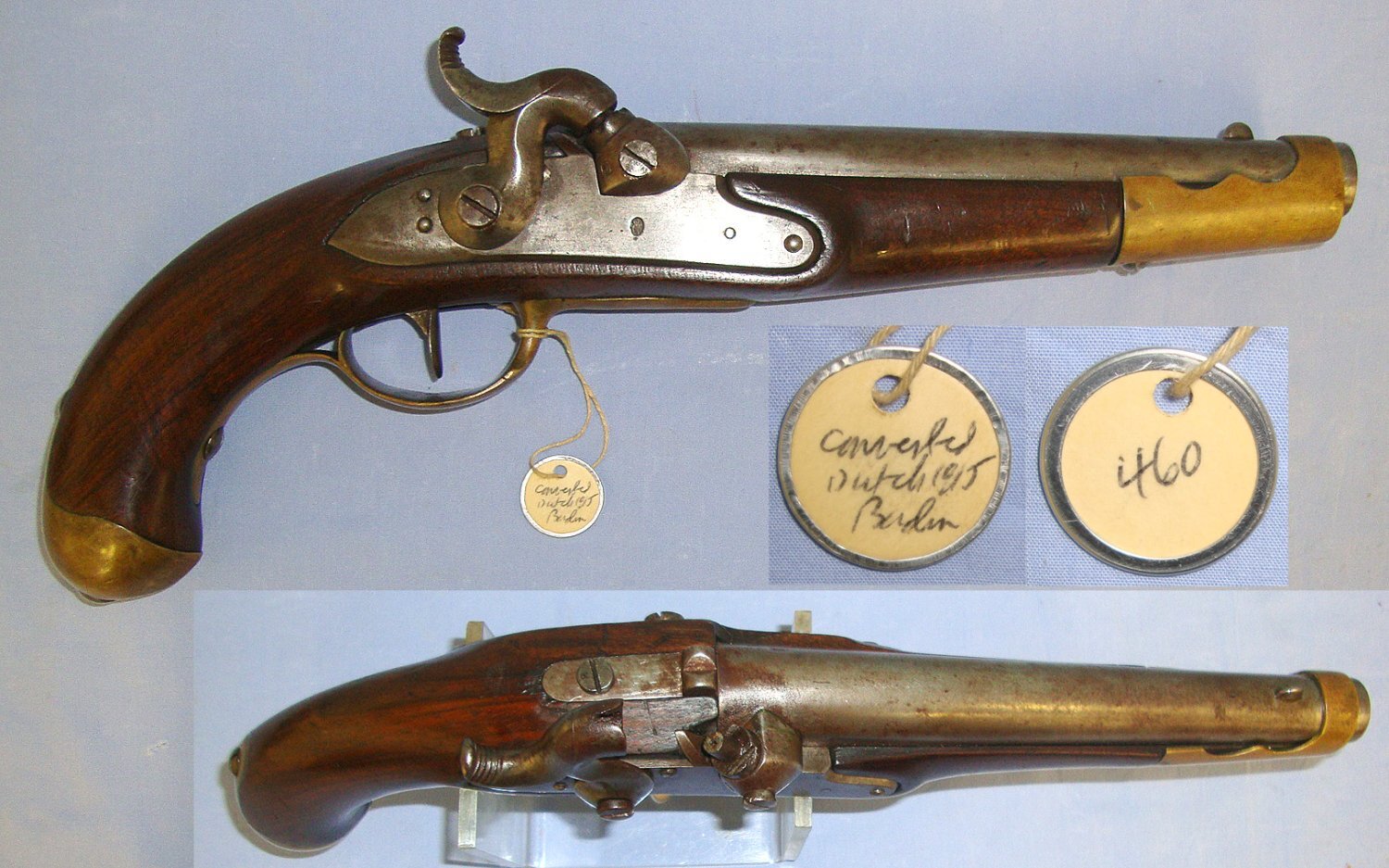 Imperial German Baden / Dutch Model 1813 / 40 12 Bore Percussion Artillery Pistol (Period Converted From Flintlock C1840)  Gun Number 460 From The Robert E Brooker Jr Collection. Sn 23129:1 None Muzzleloader