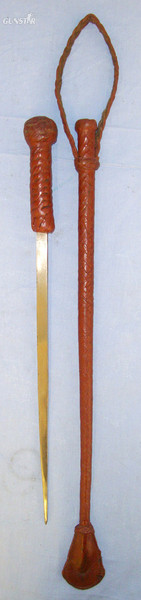  WW1 Era British Officers Brown Leather Covered Swagger / Riding Crop Sword Stick & Scabbard With Retaining Strap. Sn 20560 Other Blade