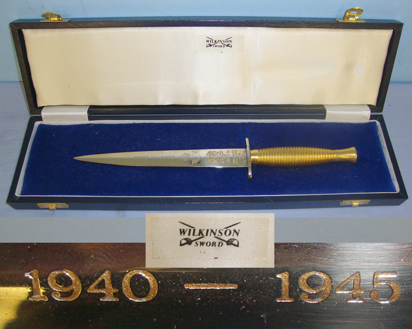  MINT**Cased, Limited Edition Blade 406 Of 500, WW2 Commemorative Wilkinson Sword Fairbairn Sykes 3rd Pattern FS Fighting Knife \'United We Conquer 1940-1945\' With Etched Blade & Factory Commissioned Durham Light Infantry Regiment Badge. Sn 21321 Knive