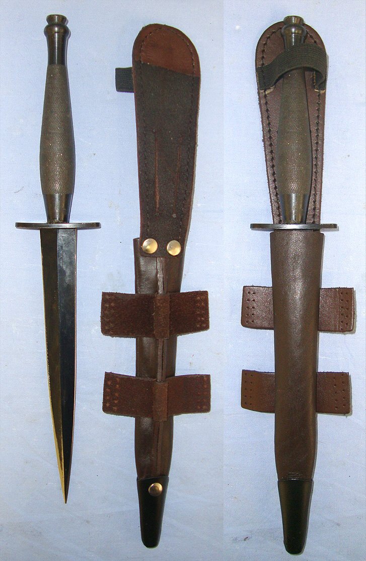  Post WW2 British WD Hopkinson Sheffield Nowill & Sons Sheffield Marked 2nd Pattern FS Commando Fighting Knife & Scabbard. Sn 23484:91  Knive