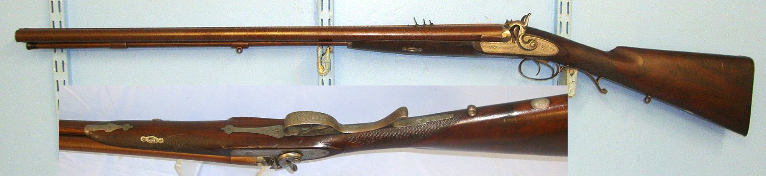 QUALITY**C1870 Robert Hughes Universal Firearms Works Birmingham Side By Side Double Damascus Barrelled Muzzle Loading Percussion Rifle/ Shotgun Combination Big Game Gun (14 Smooth Bore/ .577 Calibre Rifled Bore), Irish Reg Mark ‘F173U’ (Fermanagh). S Rifle Shotgun Combination Muzzleloader Various Rifle