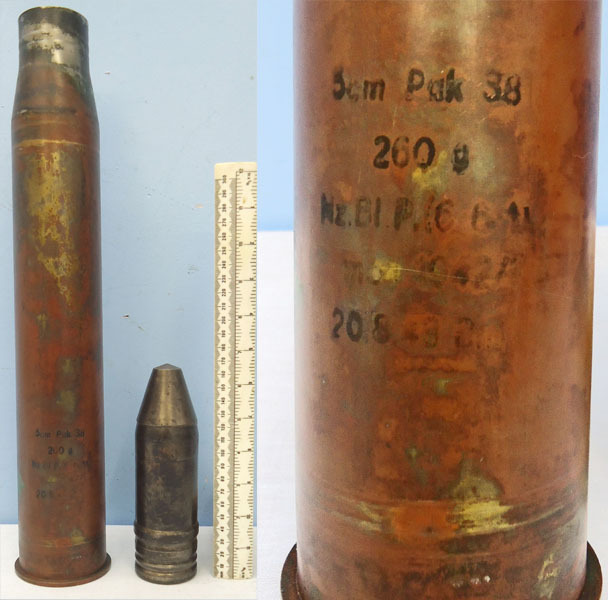 INERT DEACTIVATED 1943 Dated Unfired German WW2 5cm Patr 39 Armour Piercing Caped, High Explosive Tracer (APC/HET) Round For The Pak 38(PanzerAbwehrKanone 38) Anti-Tank Gun and the KwK39, L/60 gun the main armament of the Panzer lll tank. - O 1729 INERT DEACTIVATED 1943 Dated Unfired German WW2 5cm Patr 39 Armour Piercing Caped, High Explosive Tracer (APC/HET) Round For The Pak 38(PanzerAbwehrKanone 38) Anti-Tank Gun and the KwK39, L/60 gun the main armament of the Panzer lll tank. - O 1729  Other Ammunition