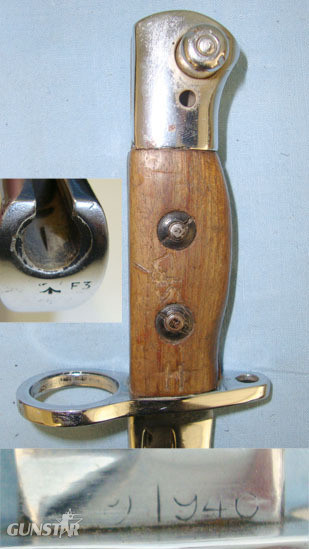 Factory Nickel Plated, 1946 British WD Poole No.5 Jungle Carbine Dress Bayonet & Scabbard With Webbing Frog. BAYO 263. Bayonet