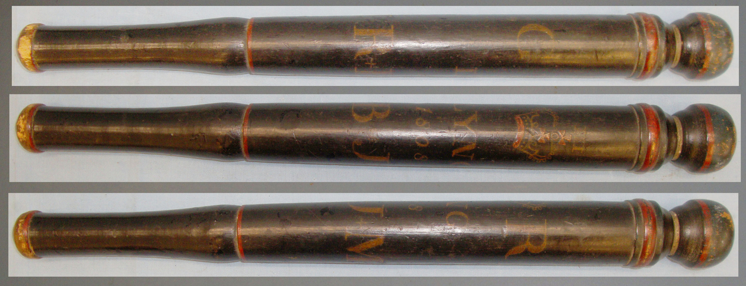 Georgian LYNG (Norfolk) Wood Baluster Tipstaff Truncheon with Hand Painted Decoration Crown G III R Royal Cypher. 20610. Georgian LYNG (Norfolk) Wood Baluster Tipstaff Truncheon with Hand Painted Decoration Crown G III R Royal Cypher. 20610. Antique & Militaria