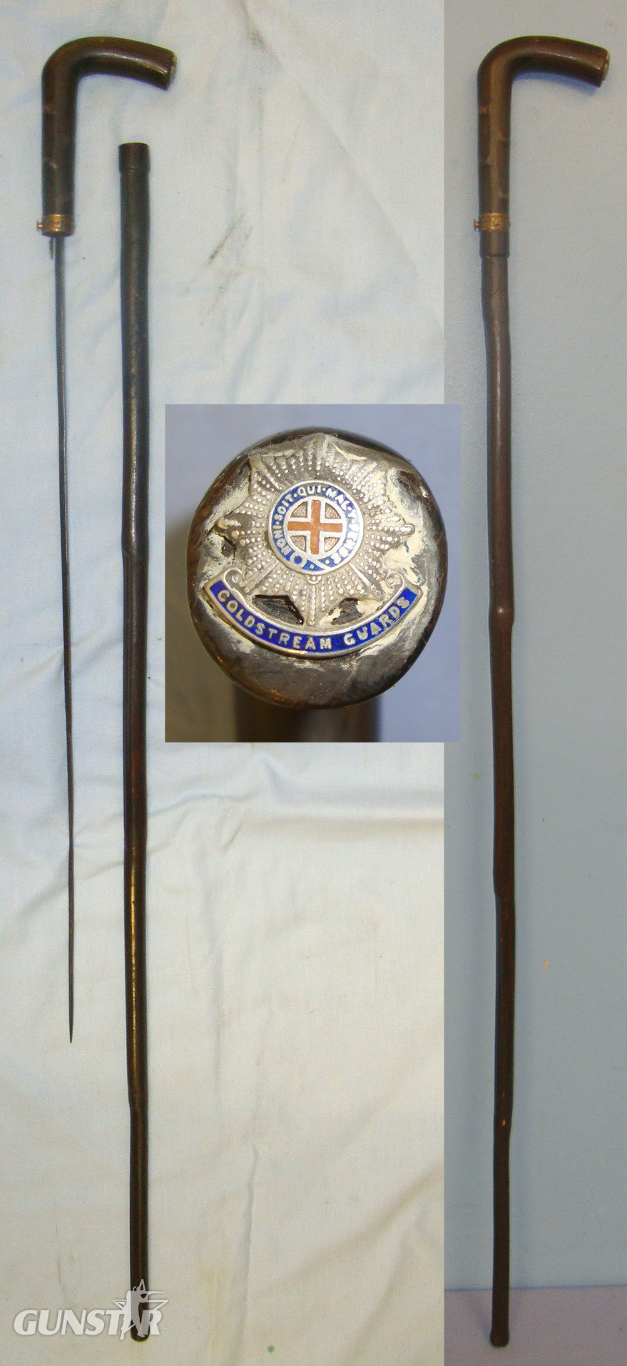 Victorian / Edwardian Era Briar Sword Stick With Flat Diamond Form Blade Mounted With Coldstream Guards Regiment Badge. Sn 21302  Sword in 