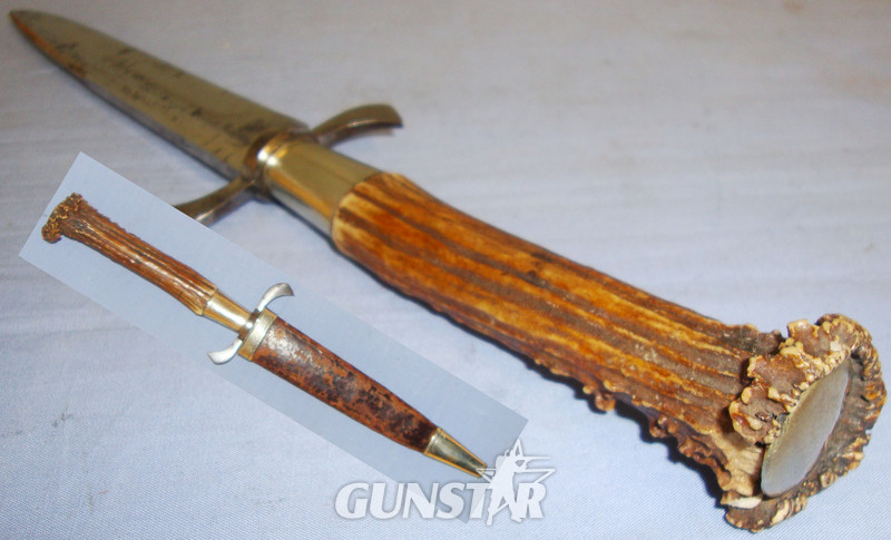 Private Purchase* German WWI Trench Knife with Stag Horn Grips. ED 2680. Dagger