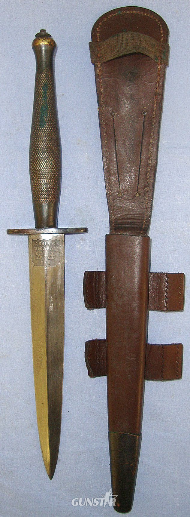 RARE**WW2 British Wilkinson Sword London 2nd Pattern Fairbairn Sykes FS Commando Fighting Knife With Double Etched & Blued Panels Blade & Scabbard. Sn 23484:92 Knive in 