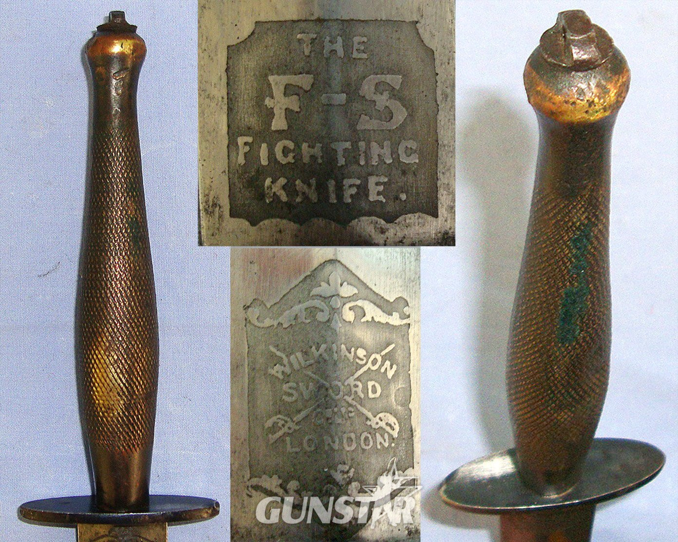 RARE**WW2 British Wilkinson Sword London 2nd Pattern Fairbairn Sykes FS Commando Fighting Knife With Double Etched & Blued Panels Blade & Scabbard. Sn 23484:92 Knive