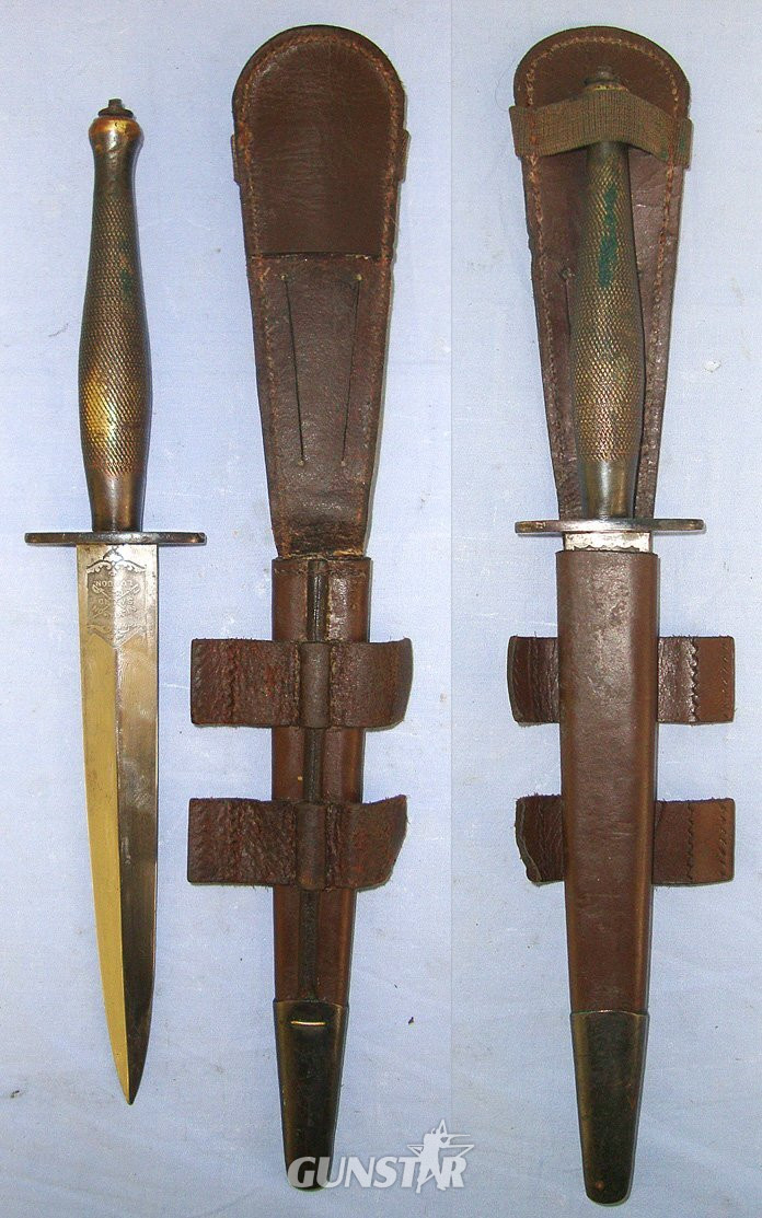  RARE**WW2 British Wilkinson Sword London 2nd Pattern Fairbairn Sykes FS Commando Fighting Knife With Double Etched & Blued Panels Blade & Scabbard. Sn 23484:92 Knive