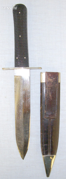  Victorian Era, Brookes & Crookes Sheffield Spear Point Bowie Knife With German Silver Cross Guard & Scabbard With German Silver Mounts Knive