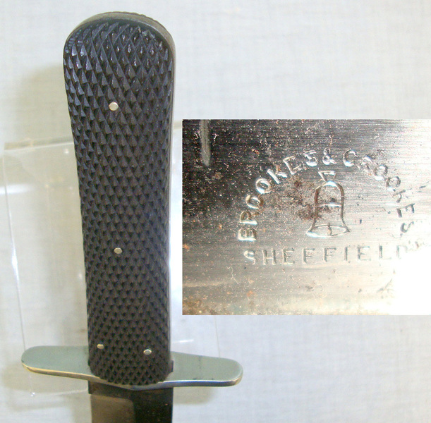 Victorian Era, Brookes & Crookes Sheffield Spear Point Bowie Knife With German Silver Cross Guard & Scabbard With German Silver Mounts Knive