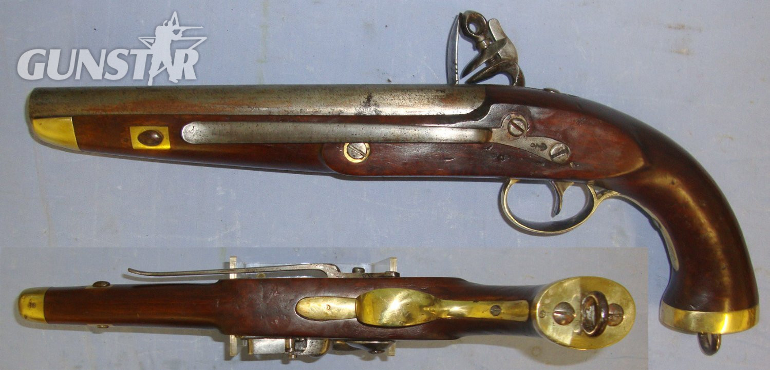  NAPOLEONIC WAR ERA**Famous Zeeland Family Of Dutch Naval Heroes Connections** C1815 Liege Belgium / Dutch Sea Service .650 Calibre Flintlock Belt Pistol With Brass Fittings Engraved  To Dutch War Ship ‘Admiraal Evertsen Vlissingen’. Sn 23048 .65 Cal Muzzleloader Muzzleloader