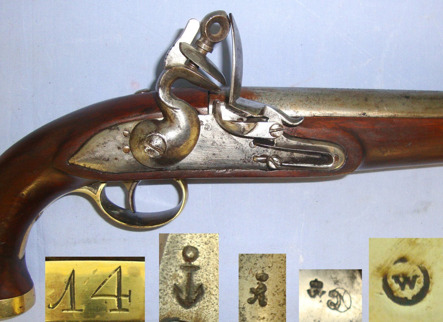 NAPOLEONIC WAR ERA**Famous Zeeland Family Of Dutch Naval Heroes Connections** C1815 Liege Belgium / Dutch Sea Service .650 Calibre Flintlock Belt Pistol With Brass Fittings Engraved  To Dutch War Ship ‘Admiraal Evertsen Vlissingen’. Sn 23048 .65 Cal Muzzleloader Muzzleloader