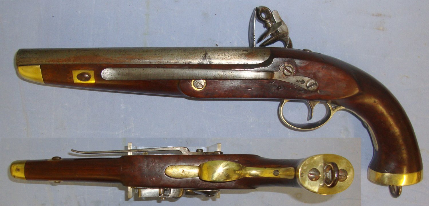  NAPOLEONIC WAR ERA**Famous Zeeland Family Of Dutch Naval Heroes Connections** C1815 Liege Belgium / Dutch Sea Service .650 Calibre Flintlock Belt Pistol With Brass Fittings Engraved  To Dutch War Ship ‘Admiraal Evertsen Vlissingen’. Sn 23048 .65 Cal Muzzleloader Muzzleloader