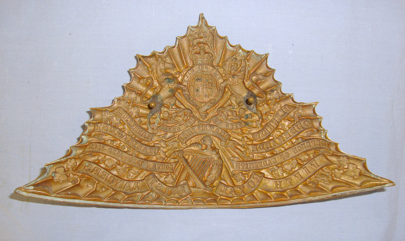  Edwardian / Pre-WW1 5th Royal Irish Lancers Trooper’s Lance Cap / Chapka King’s Crown Brass Plate.  Other Accessory