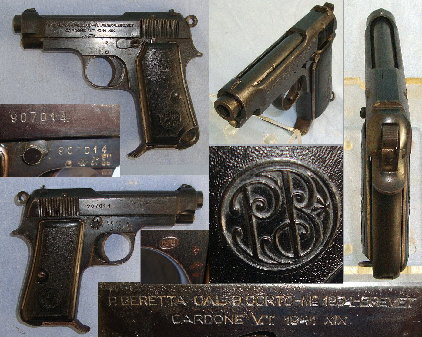 WW2 1941 Dated Fascist Italian Military Beretta Model 1934, 9mm Corto (.380 ACP) Semi Automatic Pistol With Later Leather Holster**MOVING PARTS EU 2025 DEACTIVATION**Sn 23484:93 deactivated pistol None Semi Auto