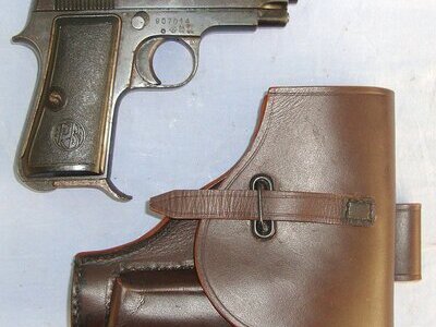 WW2 1941 Dated Fascist Italian Military Beretta Model 1934, 9mm Corto (.380 ACP) Semi Automatic Pistol With Later Leather Holster**MOVING PARTS EU 2025 DEACTIVATION**Sn 23484:93 deactivated pistol None Semi Auto