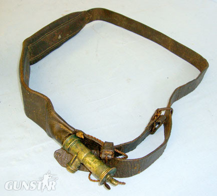 P.Frith Patent Hunter’s Brass Leather Bandolier Mounted Shot Carrier For Shotgunners .  Antique & Militaria