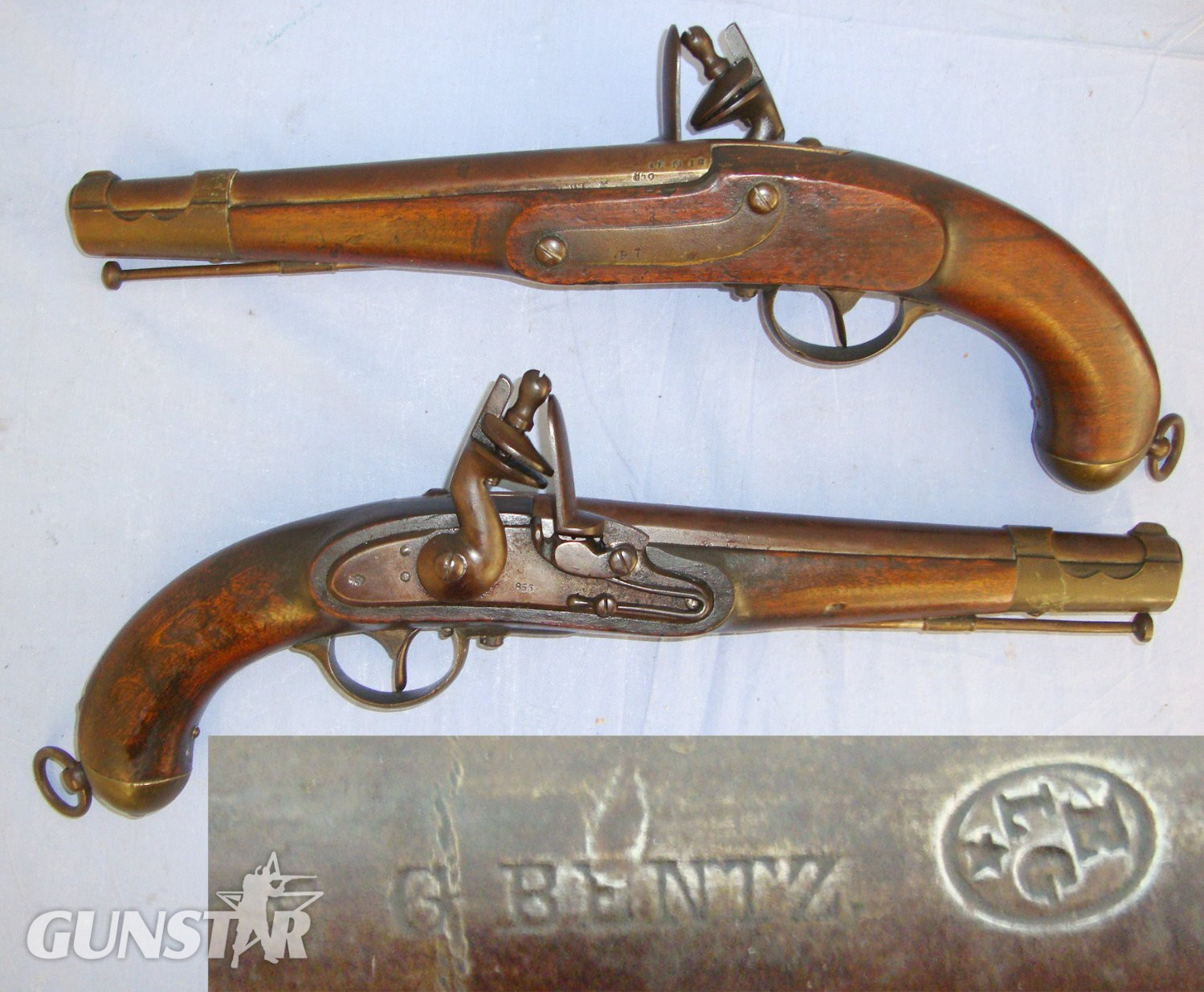 MATCHING NUMBERS**Brace Of Substantial Model 1798 Austrian Cavalry Officer’s 15 Bore Flintlock Pistols With Liege Proofs By Gottlieb Bentz & Brass Furniture. Sn 20616 flintlock 16 Bore/gauge Muzzleloader