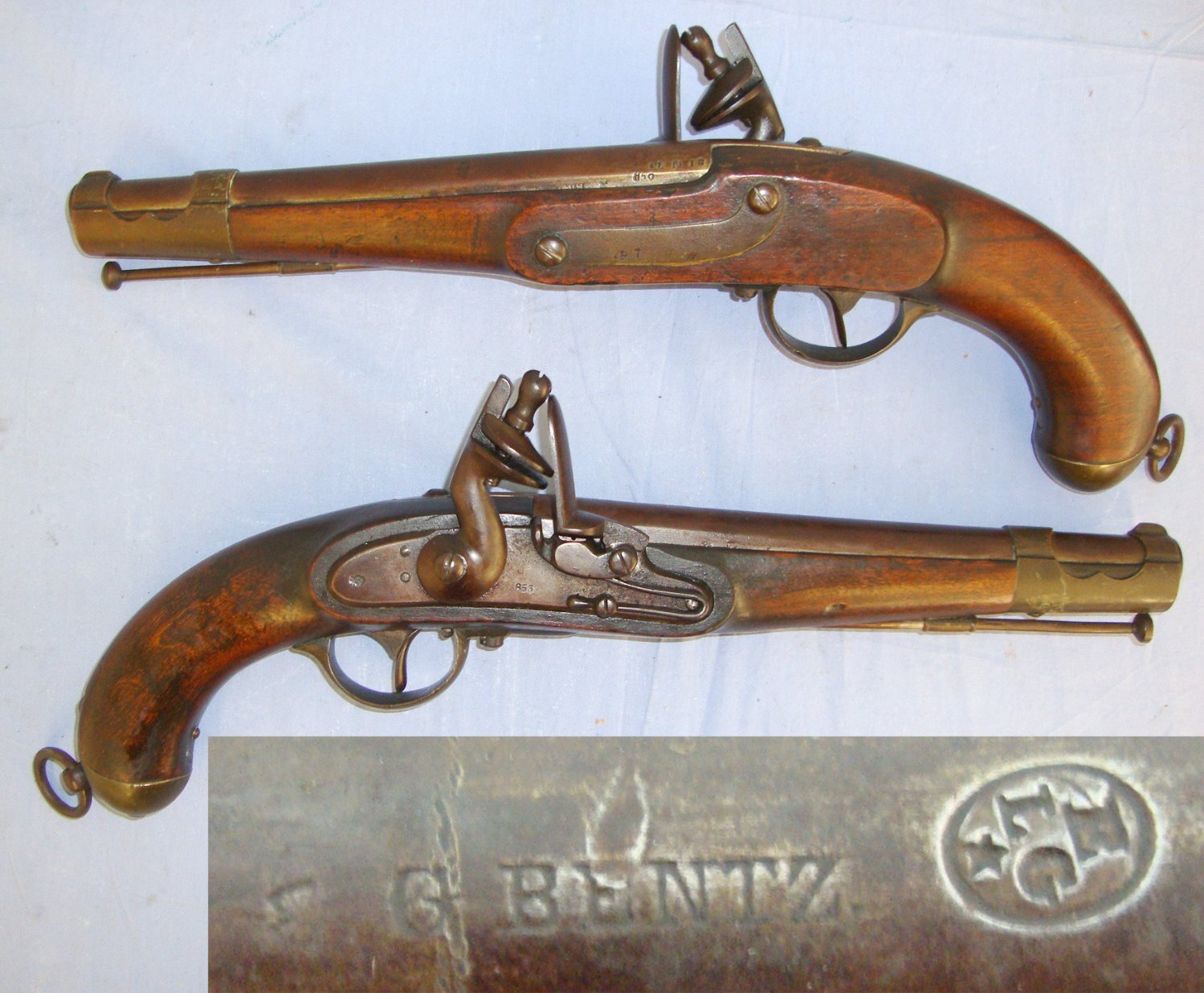 MATCHING NUMBERS**Brace Of Substantial Model 1798 Austrian Cavalry Officer’s 15 Bore Flintlock Pistols With Liege Proofs By Gottlieb Bentz & Brass Furniture. Sn 20616 flintlock 16 Bore/gauge Muzzleloader