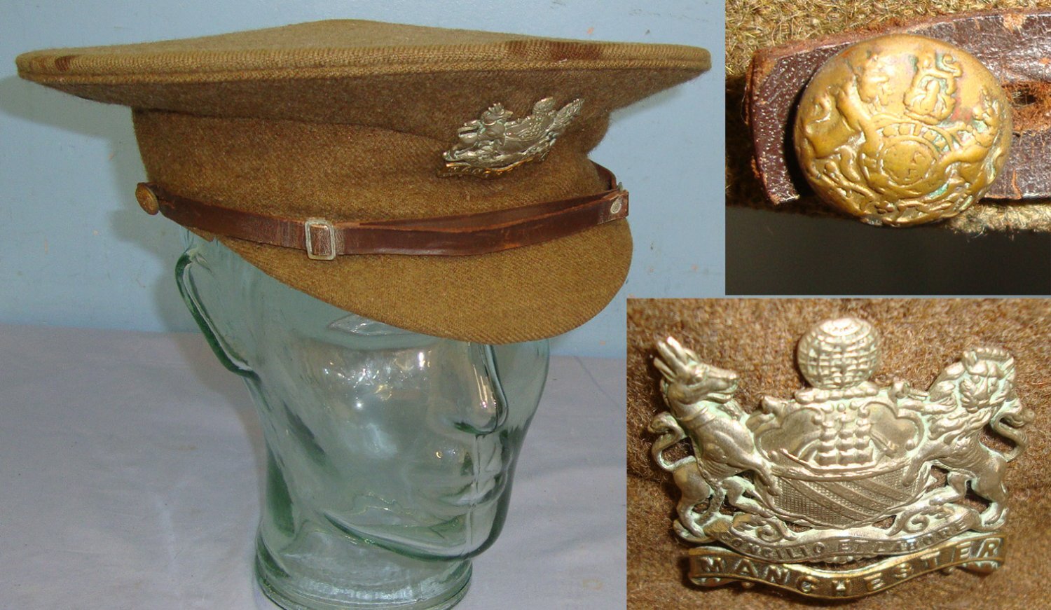 WW1 Era British Other Ranks Officer\'s Manchester Regiment Uniform Cap With Regiment Cap Badge. HE 860  Antique & Militaria