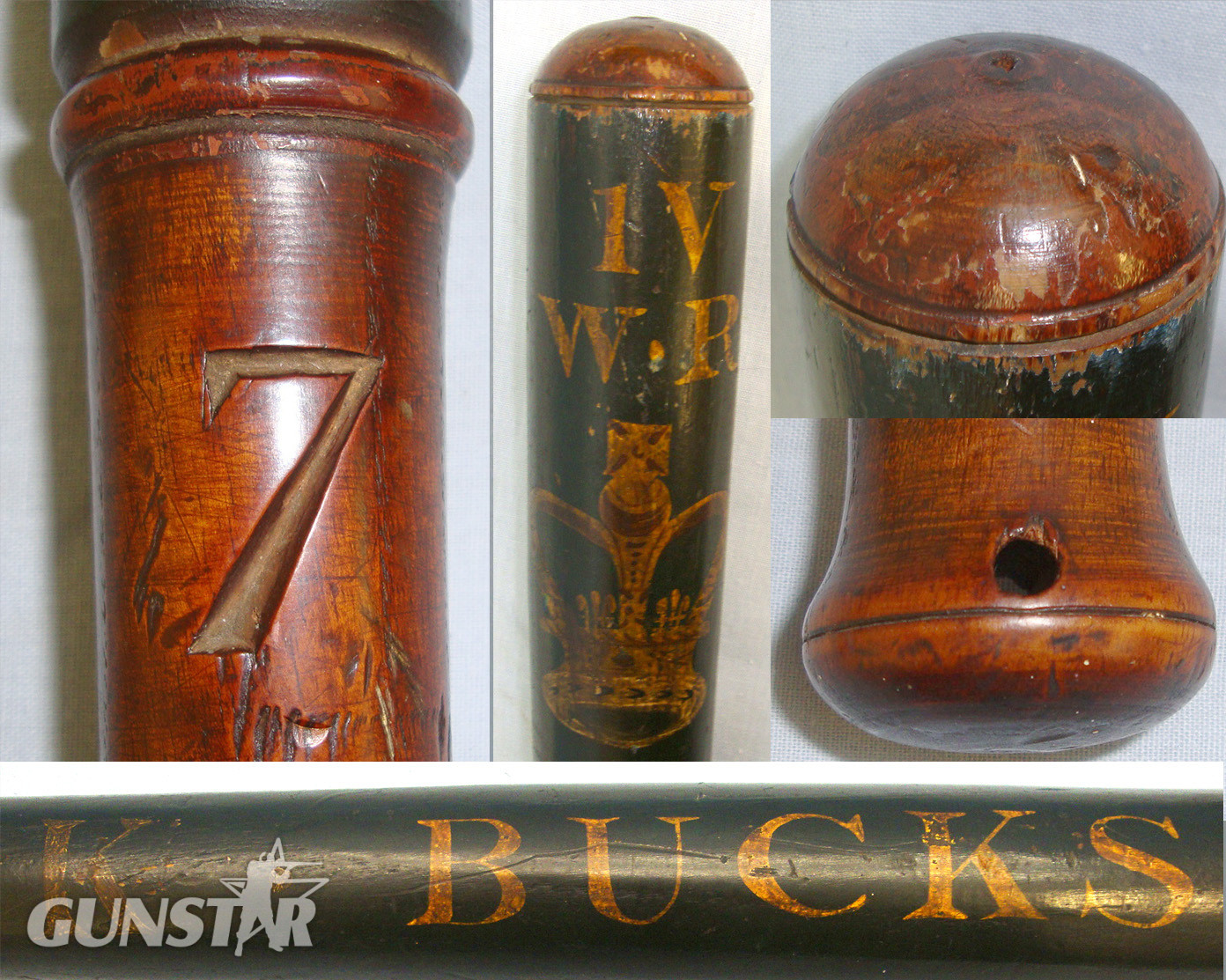 RARE**LARGE**C1835-1837 British William IV ‘K. Bucks’ (K Division Or Weights & Measures Area Buckinghamshire) Number ‘7’ (Constable’s Collar Number) Walnut Tipstaff / Early Police Truncheon With Hand Painted Decoration. Sn 20889  Antique & Militaria
