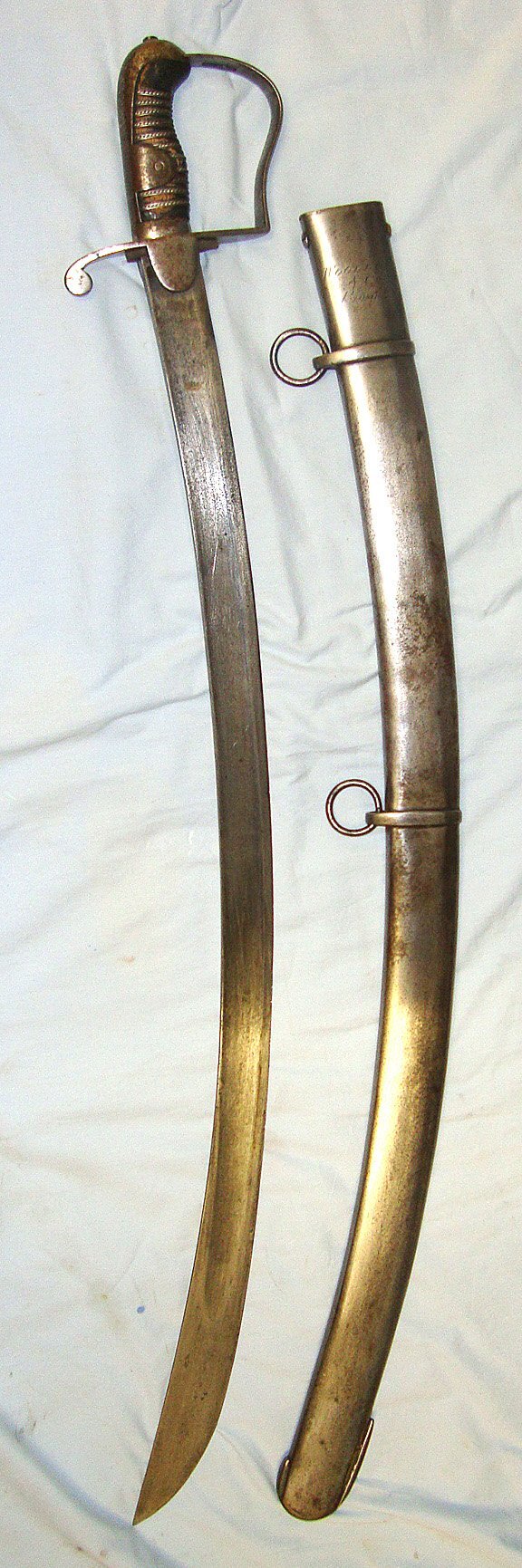  NAPOLEONIC WARS ERA**MATCHING MAKER**Georgian British 1796 Pattern Officer's Private Purchase Quality Light Cavalry Sword By Woolley & Co Birmingham & Scabbard By Woolley & Co Birmingham. Sn 23174:27 Sword