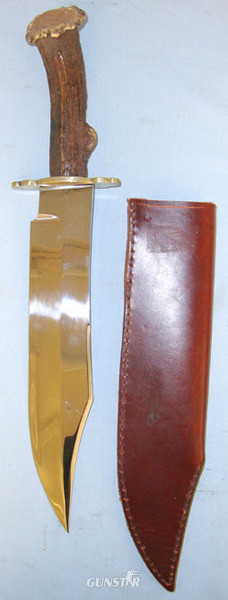  Large J.E. Middleton & Sons Sheffield Hand Made Bowie Knife With Solid Stag Horn Handle & Scabbard. ED 2428 Hunting Knive